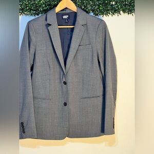 Lands End Wool Size 12 Grey Two Button Lined Blazer Jacket Office Professional